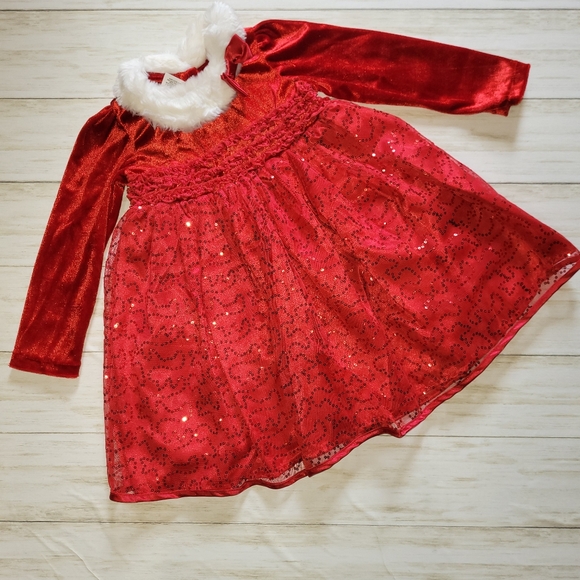 Holiday Editions Red Dress with White Faux Fur and Red Sequins - Picture 1 of 7